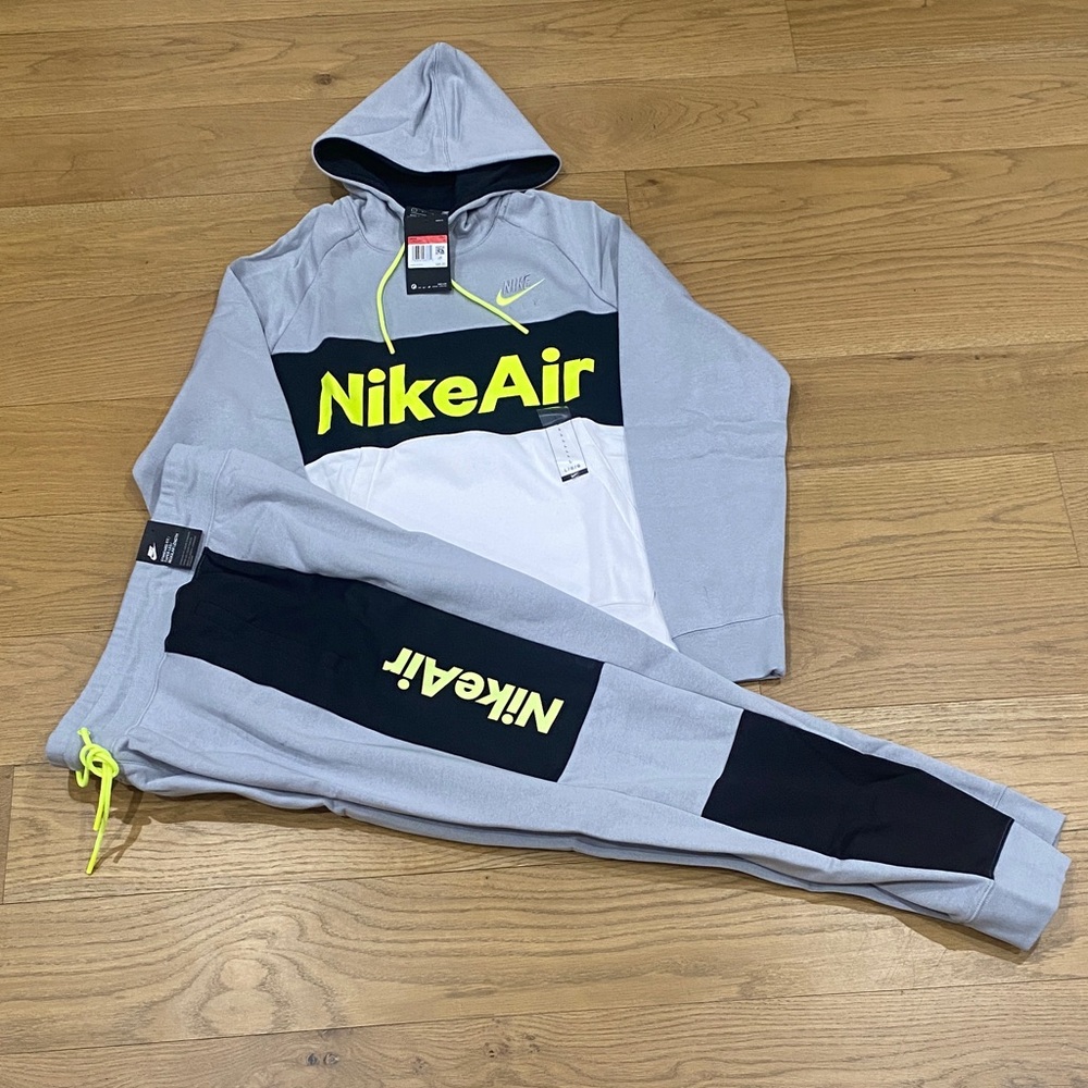 Nike Air Men's Gray Black Neon Yellow Hoodie & Sweatpants Set